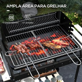 Barbecue a Carvão com Rodas Barbecue Portátil com Grelha Ajustável em