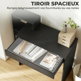 Secretária com arrumação 100 x 40 x 90 cm, secretária para computador com 3 prateleiras e uma gaveta, preta