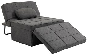HOMCOM Sofá Cama Individual 3 em 1 Estofado em Linho Reclinável em 5 Posições com Apoio para os Pés 95x189x43cm Cinza | Aosom Portugal