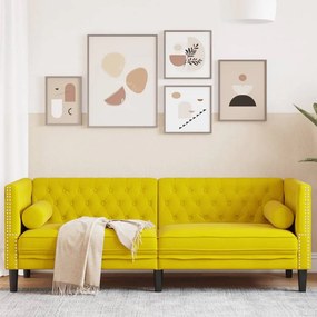 vidaXL Sofá chesterfield com rolos 3 lugares veludo amarelo