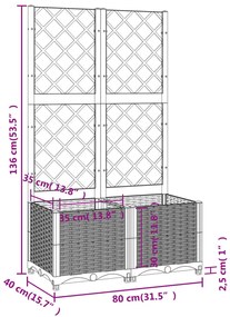 Vaso/floreira jardim c/ treliça 80x40x136 cm PP preto