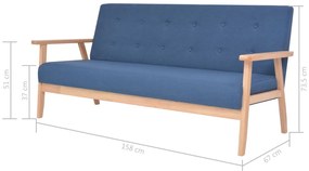 3 pcs conjunto de sofás tecido azul