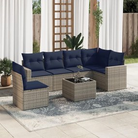 vidaXL 7 pcs conjunto sofás p/ jardim c/ almofadões vime PE cinzento
