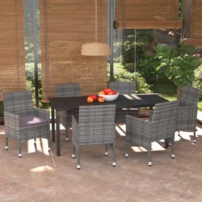 vidaXL 7 pcs conjunto de jantar p/ jardim c/ almofadões vime PE cinza