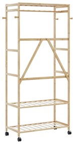 Cabide com prateleiras e rodas 90x40x179,5 cm bambu