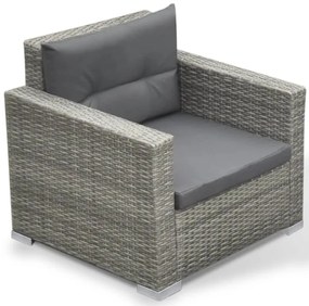 6 pcs conjunto lounge de jardim c/ almofadões vime PE cinzento