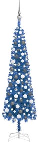 vidaXL Árvore de Natal pré-iluminada fina com bolas 150 cm azul