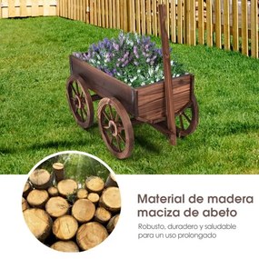 Floreira de jardim carro em madeira com rodas Suporte decorativo para plantas de pátio para exterior 120 x 43 x 53,5 cm Castanho