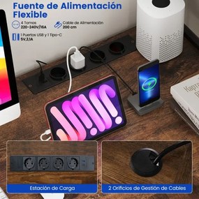 Secretária 145 x 145 x 147 cm em forma de L convertível com tomadas e portas USB e iluminação inteligente castanha