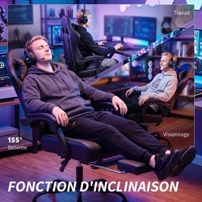 Cadeira de gaming ergonómica, cadeira para gamers com apoio lombar com função de massagem, encosto reclinável, altura ajustável, preta