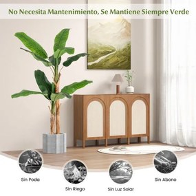 Plátano artificial com 165 cm de altura e 10 folhas grandes Caules duplos Casca natural Verde Decoração em vaso