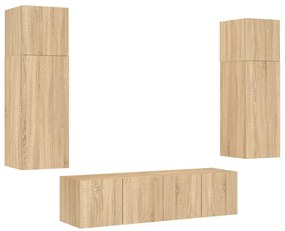 6pcs móveis parede p/ TV c/ LEDs deriv. madeira carvalho sonoma