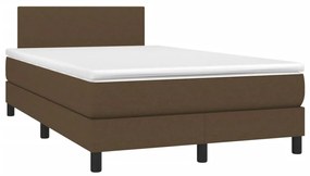 Cama box spring c/ colchão/LED 120x190cm tecido castanho-escuro