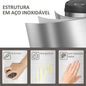 Balde de Lixo de Cozinha Automático 30 L em Aço Inoxidável Sensor Infravermelhos Fecho Automático 32x30,5x51 cm Prata