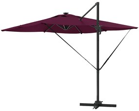 Guarda-Sol Cantilever Roma com LEDs Vermelho Bordeaux, 286 x 285 x 270