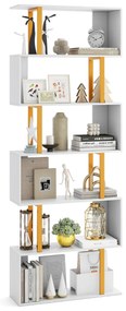 Estante geométrica em forma de S de 6 níveis 70 x 24 x 189 cm com estrutura metálica moderna Branco + Dourado