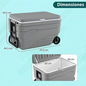 Geleira Portátil, 70,5 x 44,5 x 44,5 cm, Grande Capacidade de 80 L, Cinzento