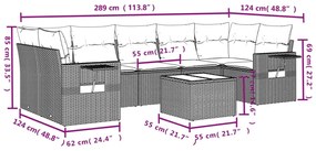 8 pcs conjunto sofás de jardim c/ almofadões vime PE castanho