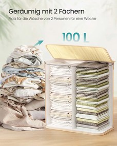 Cesto para roupa suja em bambu com 2 compartimentos 52 x 32 x 61 cm cor natural