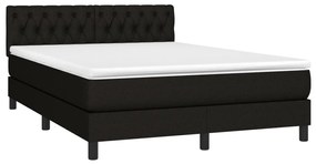 Cama box spring c/ colchão e LED 140x190 cm tecido preto