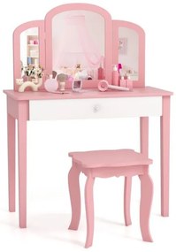 Conjunto de penteadeira infantil, penteadeira de princesa com banqueta - branco