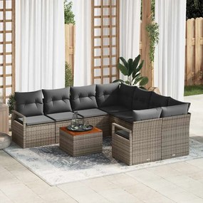 Conjunto de Sofá de Jardim vidaXL 9 Peças com Almofadas Cinza Polirattan Acácia
