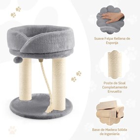 Árvore para gatos, altura 53 cm, torre para gatos 4 em 1 com plataforma de base acolchoada, bola de salto e corda de sisal Cinzento