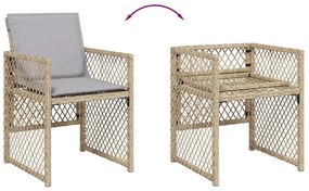 17 pcs conjunto de jantar p/ jardim c/ almofadões vime PE bege