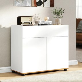 Aparador, armário de Cozinha 80 × 35 × 70 cm com arrumação em madeira com 1 gaveta e 2 portas Credenza estilo moderno rústico Branco