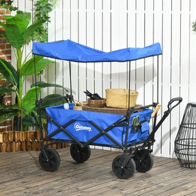 Carrinho de Transporte Dobrável com Toldo Removível e Alça Ajustável Capacidade 100 kg para Campismo 97x52x105 cm Azul
