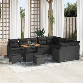 Conjunto de Sofá para Jardim vidaXL 12 Peças com Almofadas Preto Ratta
