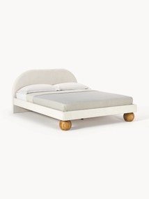 Upholstered Bed Rena with Oak Wood Ball Feet