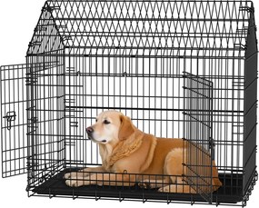 Gaiola para cães, caixa de transporte dobrável, metal 120 x 72,5 x 109 cm Preto