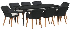 Conjunto de Jantar de 9 Peças Preto em Rattan e Poliéster