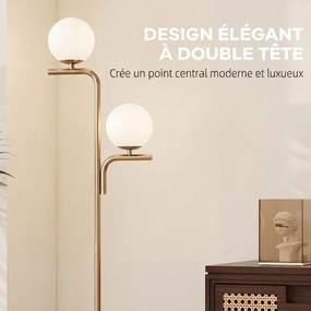 Candeeiro de pé para sala com duas cabeças, candeeiro de pé com 3 temperaturas de luz, abajur de vidro, dourado