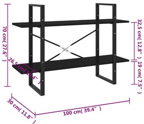 Estante c/ 2 prateleiras 100x30x70 cm contraplacado preto