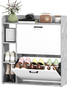 Sapateira com capacidade para 15 pares, armário moderno com 2 gavetas rebatíveis, 83 x 24 x 90,5 cm, branco e cinzento