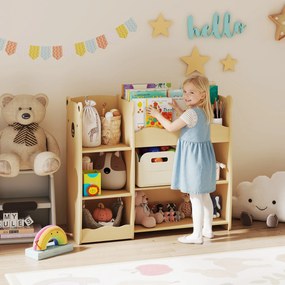 Móvel de arrumação infantil de 3 níveis 92 x 29 x 79 cm, estante para brinquedos com prateleiras abertas, natural