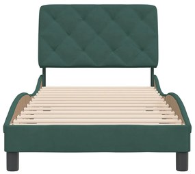 Estrutura de cama c/ cabeceira 90x190 cm veludo verde-escuro