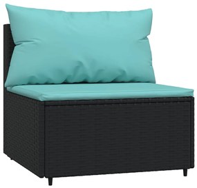 4 pcs conjunto lounge de jardim c/ almofadões vime PE preto