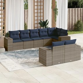 vidaXL 8 pcs conjunto sofás p/ jardim c/ almofadões vime PE cinzento