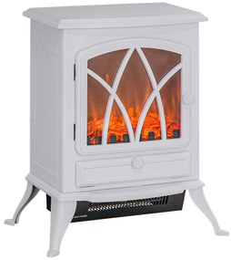 Lareira Elétrica Portátil Lareira Elétrica com Efeito de Chama Realista Potência 1000W/2000W 45x28,5x54 cm Branco