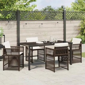 Conjunto de Jantar de Jardim de 5 Peças com Almofadas Castanho e Ratta
