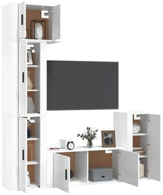 5 pcs conjunto móveis de TV madeira processada branco brilhante