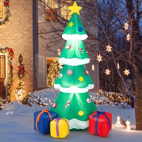 Árvore de Natal insuflável de 180 cm com 3 caixas de presente Luzes LED Saco de areia e estacas Decoração auto-insuflável para casa e jardim