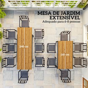 Mesa de Jantar jardim Extensível de 160-240 cm para 6-8 Pessoas (CADEIRAS NÃO INCLUIDAS) Mesa de Jardim Retangular para Terraço Castanho