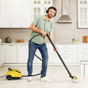 Máquina de limpeza a vapor portátil 2000W com tanque 1,8L de alta pressão 5 bar Máquina de limpeza de carpetes para uso doméstico Amarelo