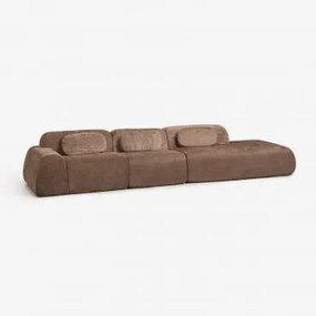 Sofá Modular De Canto Em Chenille De 3 Peças Com Chaise Longue Direita Embalado A Vácuo Mérida Chenille Castanho Caramelo - Sklum