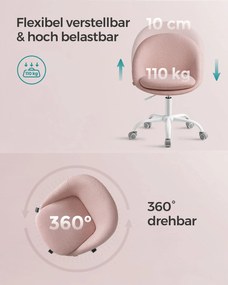 Cadeira para escritório 60 x 60 x (80-90) cm, ajustável em altura, rosa