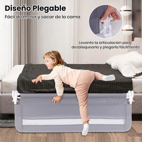 Barreira de Cama para Crianças Dobrável de 120 cm com Capa Removível e Lavável e Correia de Segurança Cinzento